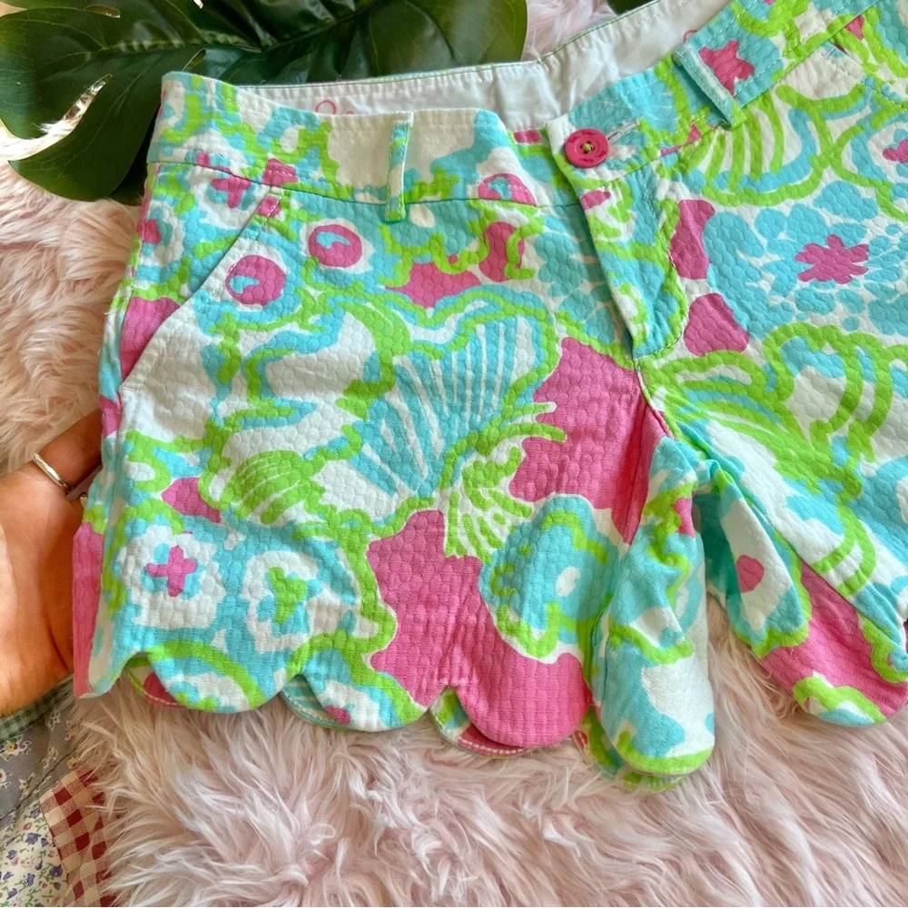 Lilly Pulitzer The Buttercup Short A Delicacy Pink Floral Scallop Hem Sz‎ 0